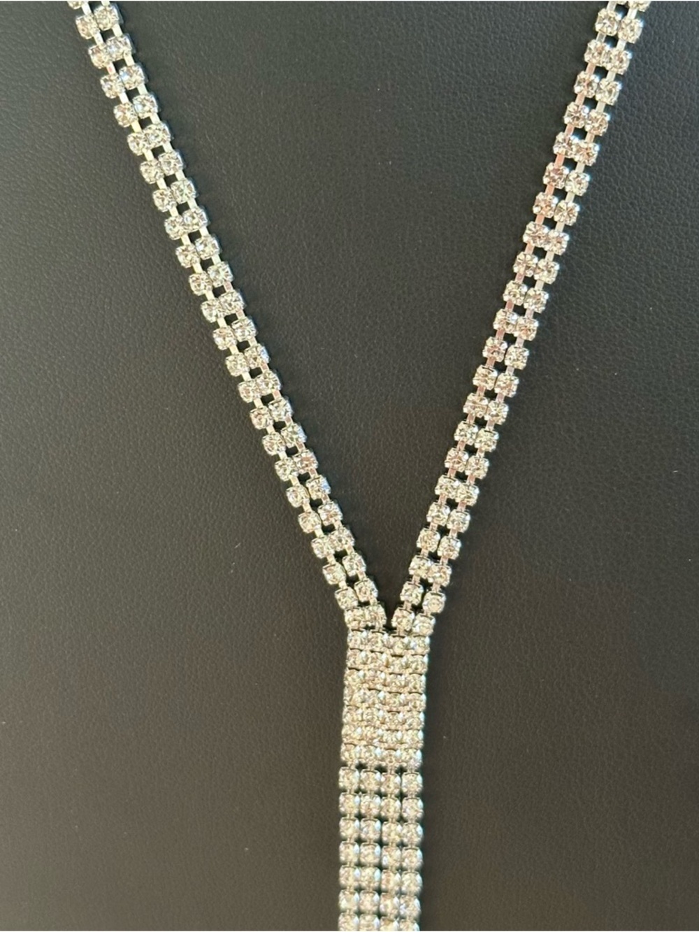 Silver Rhinestone Y Necklace Long Drop Necklace Elegant Sparkly Statement - Picture 5 of 10
